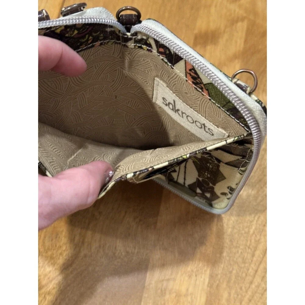Sakroots Peace Zip Owl Crossbody Card Wallet Purse Missing Strap